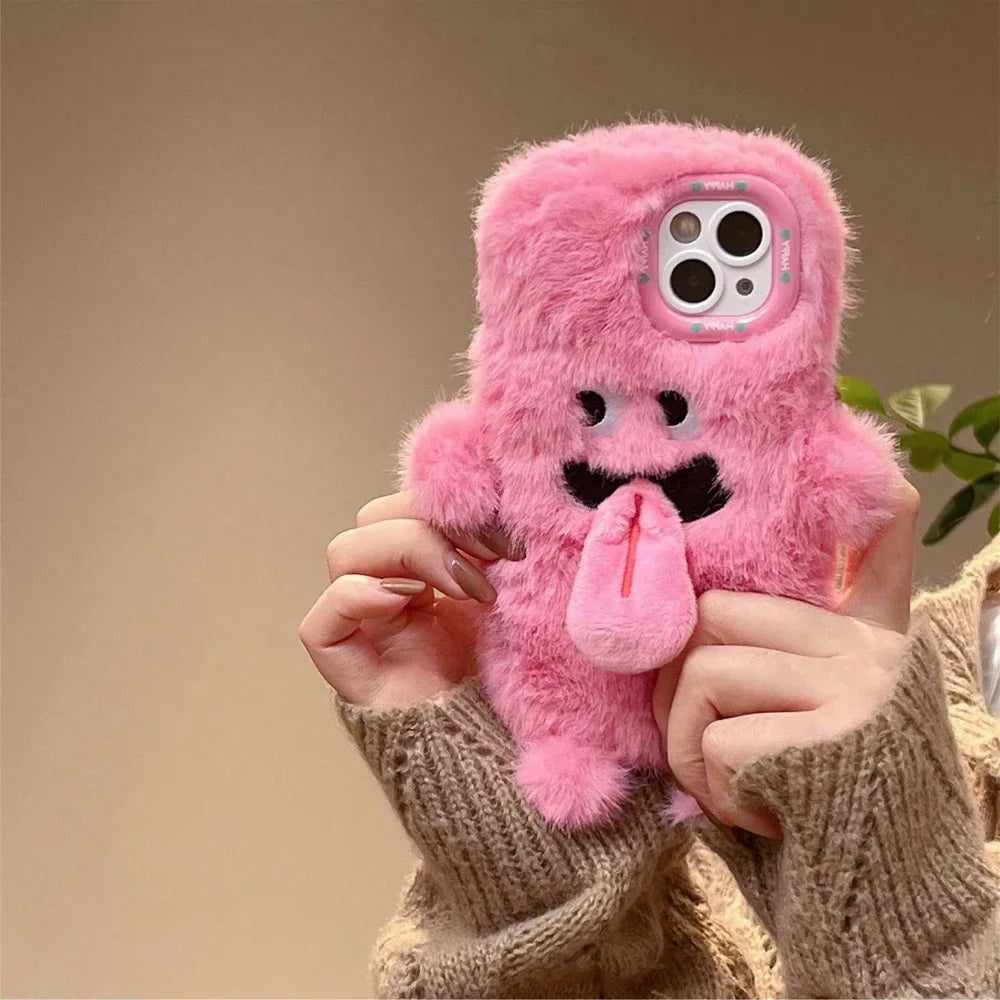 Cute Funny Plush Magnetic Sticky Tongue Monster Phone Case For iPhone