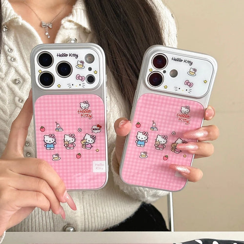 Luxury Pink Checkered Three Kitty Cats Phone Case For iPhone