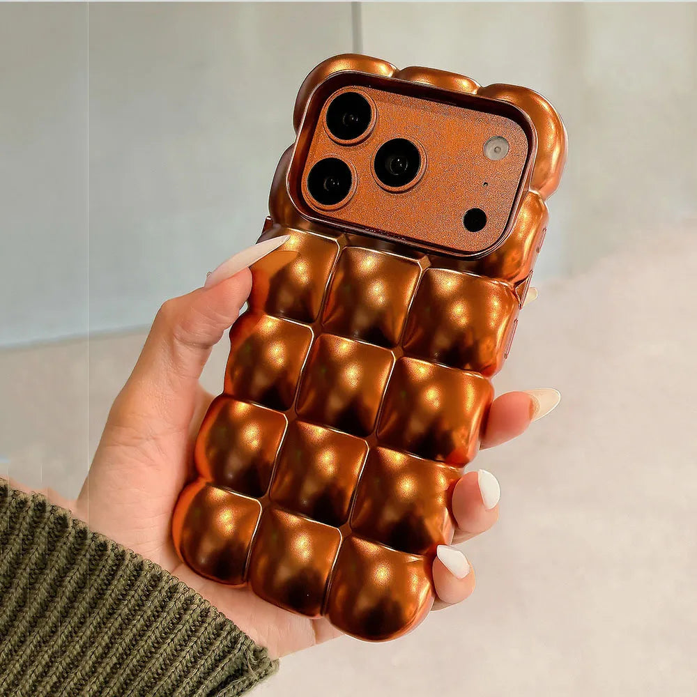 Cartoon Lattice 3D Block Plating Case  For iPhone