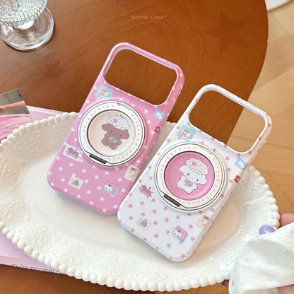 Korean Full Screen Stars 360° Rotate Cartoon Puppy Magnetic Holder Phone Case For iPhone
