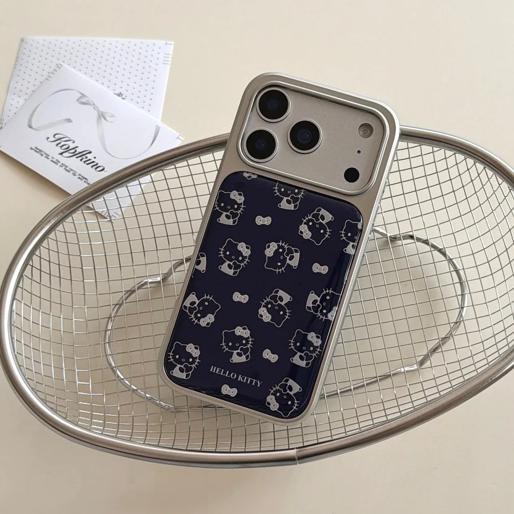 Silver Edge Drip Glue Hidden Blue Kitty Is Suitable For Apple Phone Case