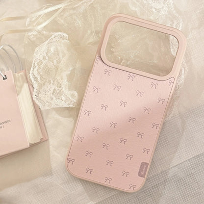 Korean Full Screen Pink Bowknot Leather Texture Phone Case For iPhone