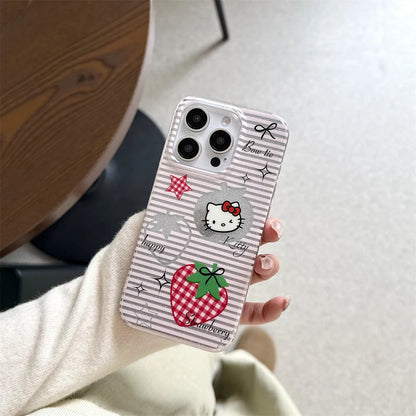 Cute Pink Strawberry Pattern Hello Kitty Cartoon Phone Case