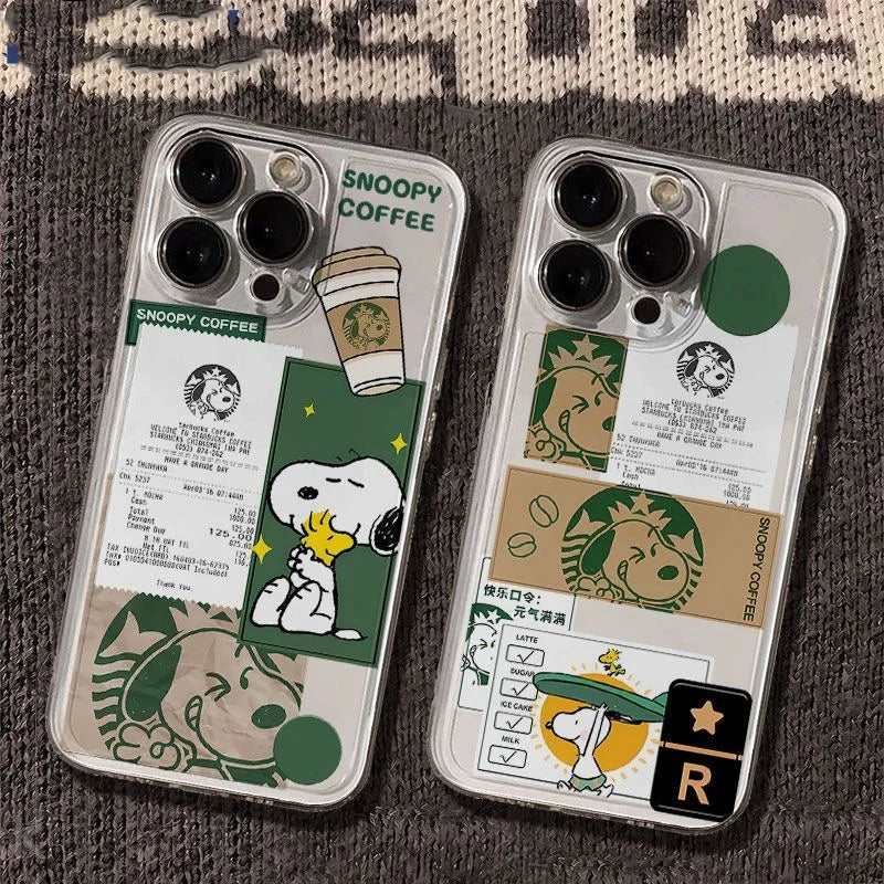 Cute Cartoon Snoopy Coffee Clear Phone Case For iPhone