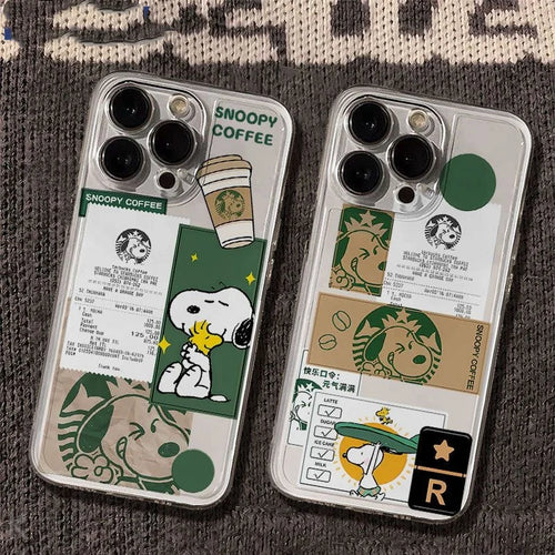 Cute Cartoon Snoopy Coffee Clear Phone Case For iPhone