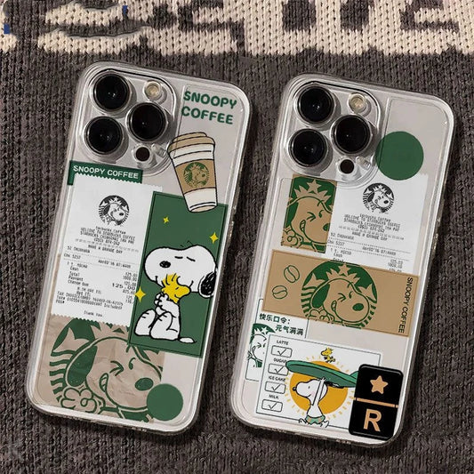 Cute Cartoon Snoopy Coffee Clear Phone Case For iPhone