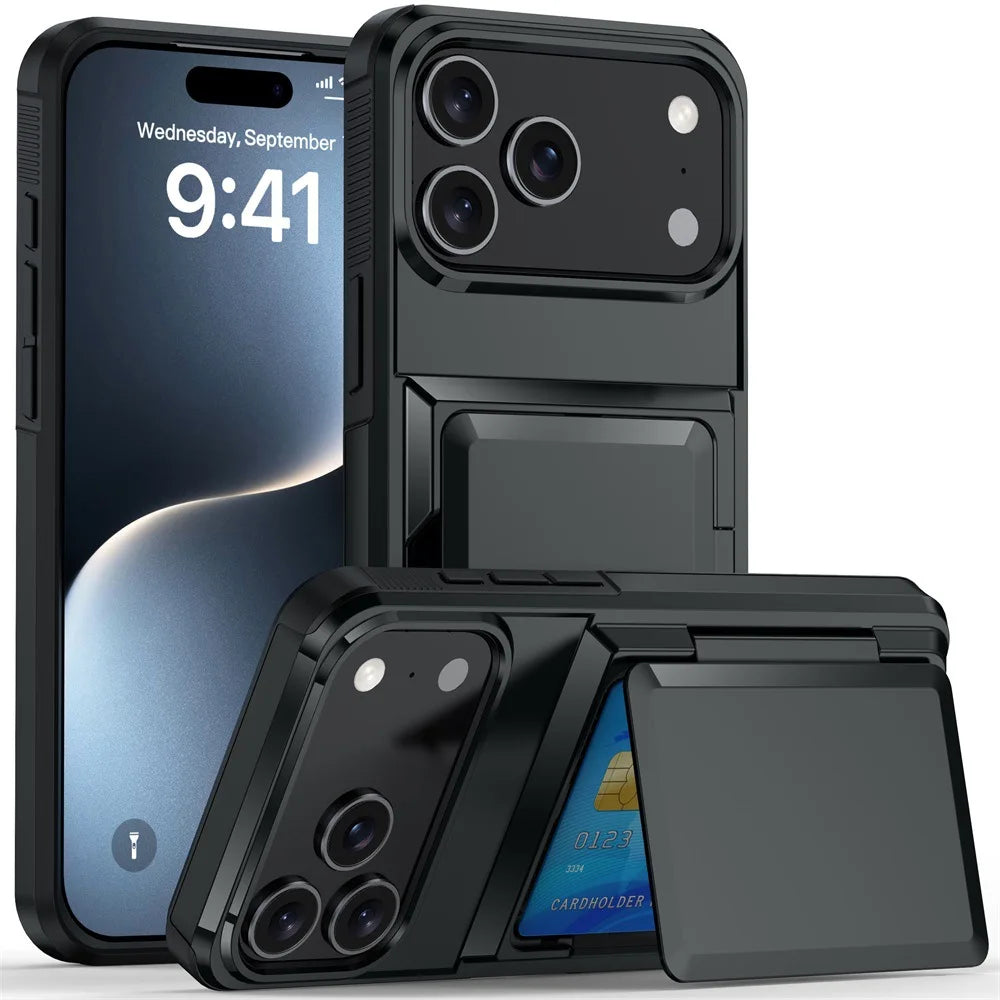 Heavy Duty Wallet Card Slot Phone Case For iPhone