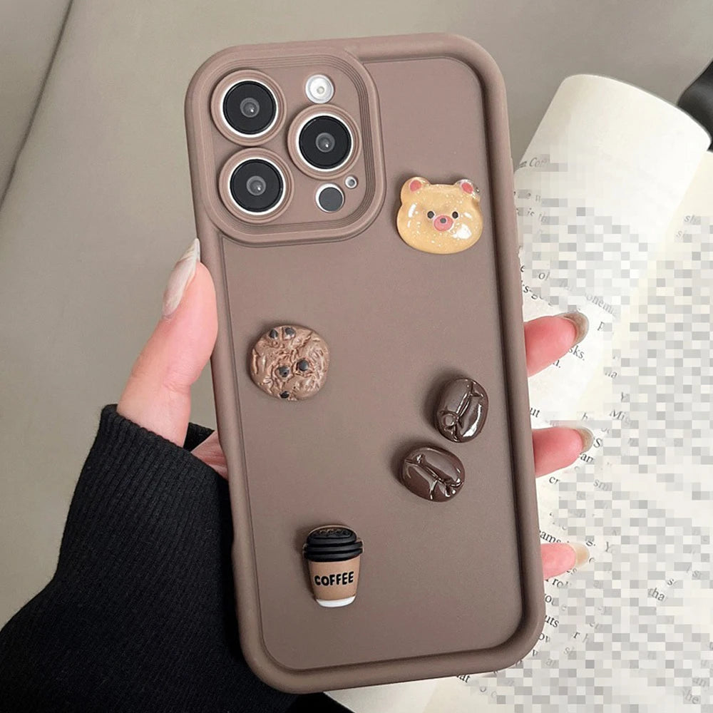 Cartoon 3D Bear Coffee Phone Case For iPhone