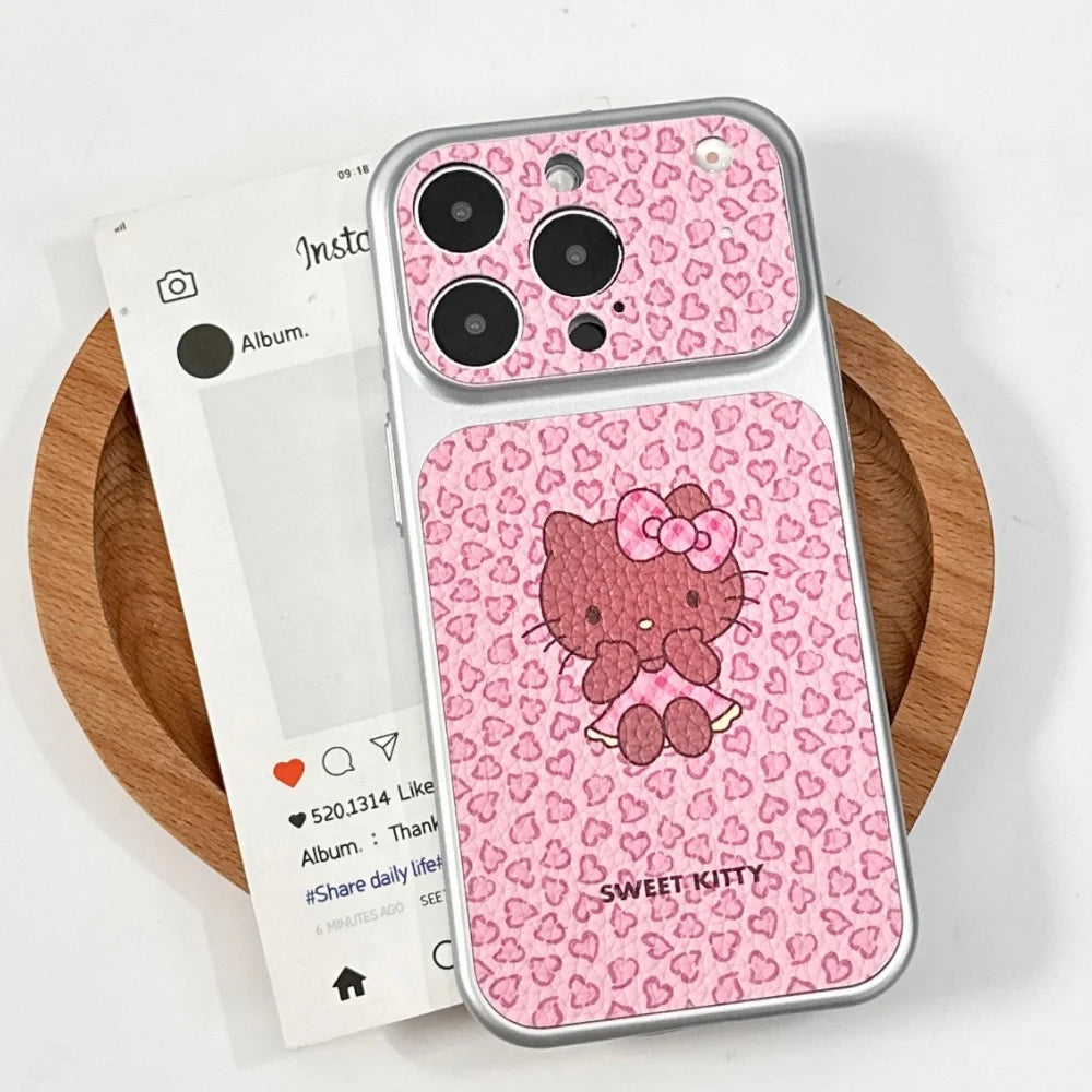 Electroplating Skin Powder Leopard Print Kitty Phone Case For iPhone