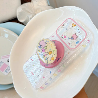 Korean Plaid Cartoon Animals Cloud Magnetic Bracket Phone Case For iPhone
