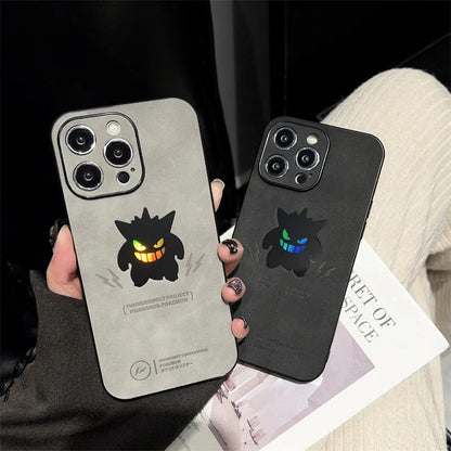 Funny Cartoon Anime Gengar Faux Leather Laser Phone Case For iPhone