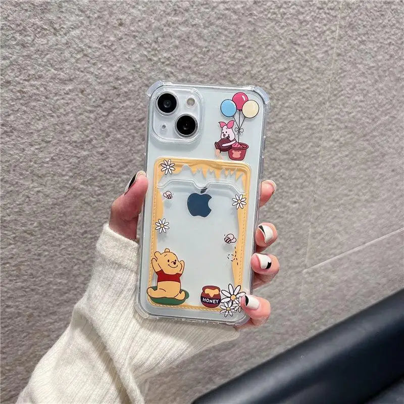 Cute Winnie the Pooh Photo Card Holder Wallet Phone Case For iPhone