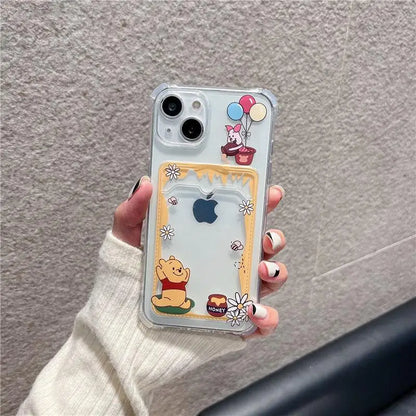 Cute Winnie the Pooh Photo Card Holder Wallet Phone Case For iPhone