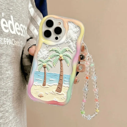 Summer Beach Coconut Trees Wavy-edge Phone Case For iPhone