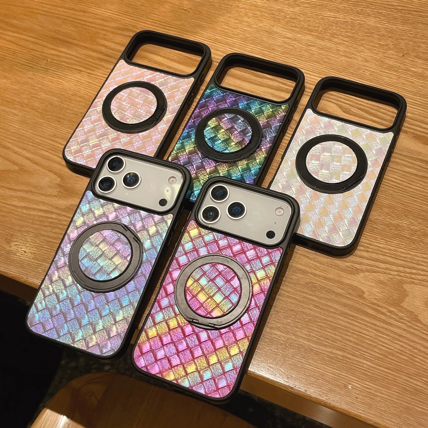 Colorful Weave Pattern Magnetic Attraction Stand Phone Case For iPhone