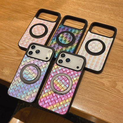 Colorful Weave Pattern Magnetic Attraction Stand Phone Case For iPhone