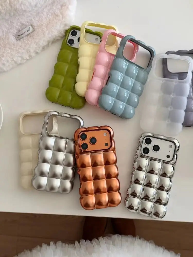 Cartoon Lattice 3D Block Plating Case  For iPhone