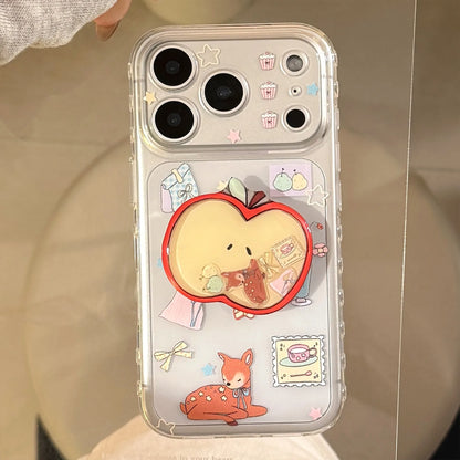 Cartoon Deer Graffiti Apple Quicksand Shake Bracket Phone Case For iPhone
