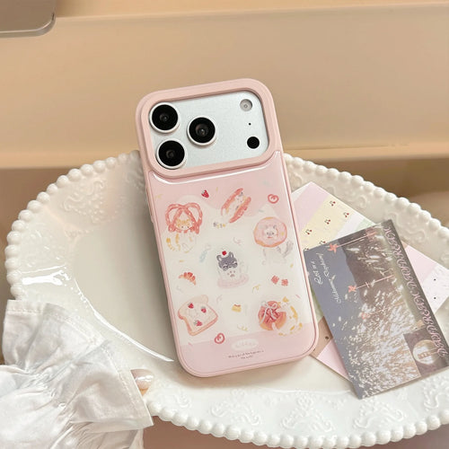 Korean Cartoon Kitten Dessert Bread Pattern Drop Glue Phone Case For iPhone