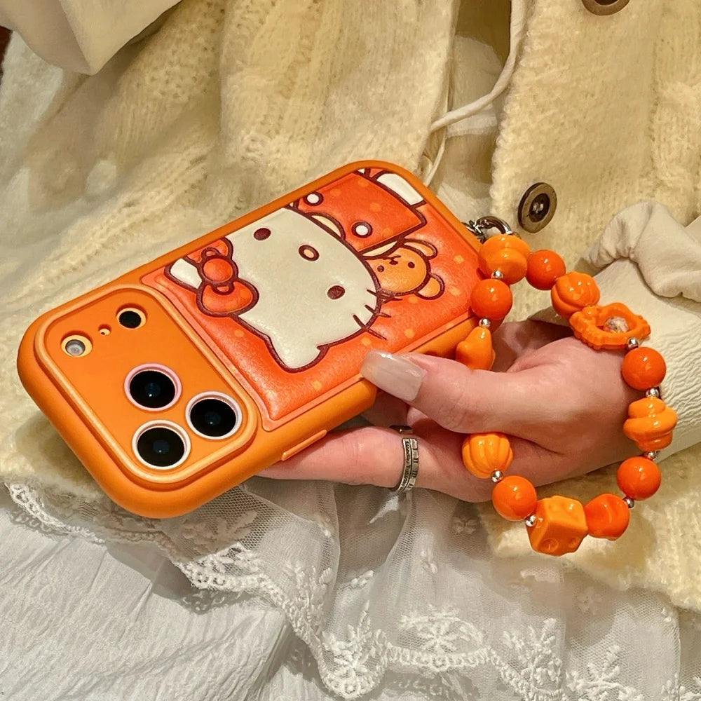 Leather Striped Orange Teddy Bear Kitty Is Suitable For Apple Phone Case