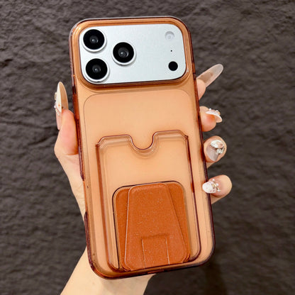 Luxury Clear Glitter Card Holder Slot Wallet Pocket Phone Case For iPhone