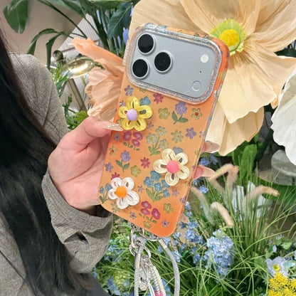 Dopamine Cute 3D Flower Floral Glitter With Lanyard Shockproof Protective Phone Cover Case For iPhone