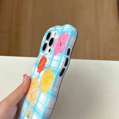 Artistic Plaid Pattern Colorful Floral Prints Irregular Shape Phone Chic Case