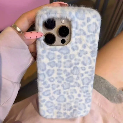 Winter Luxury Leopard fluffy Hand Warmer Plush Case For iPhone