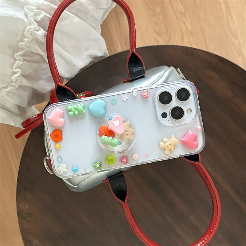 Clear Cute Love Bear Epoxy Phone Case