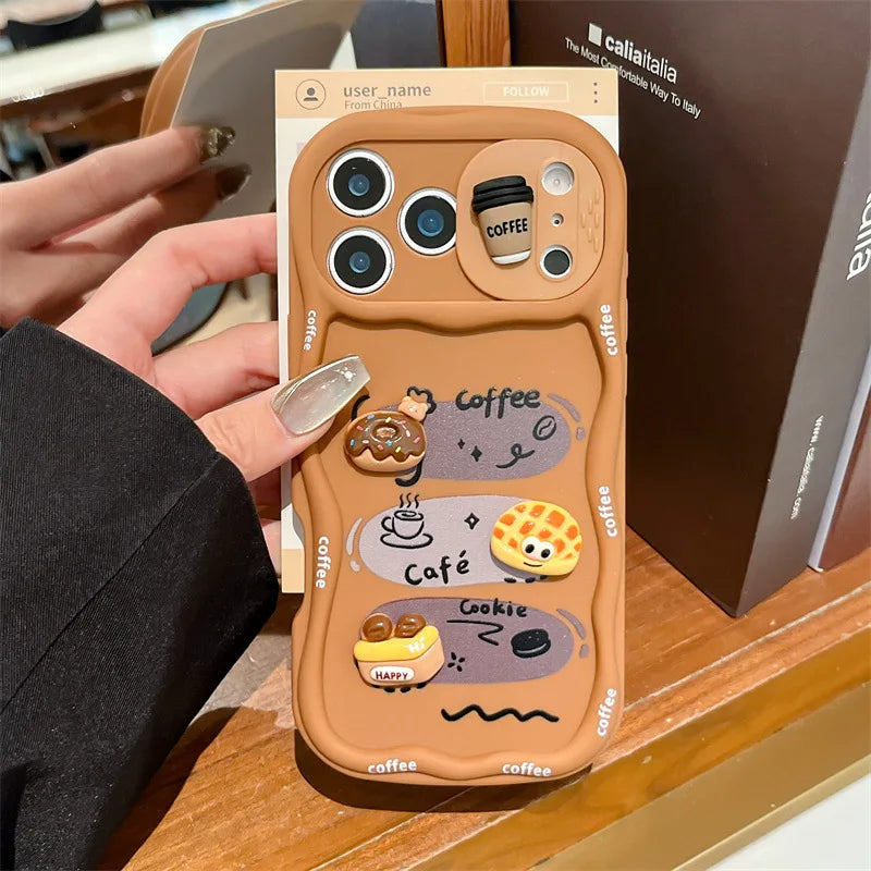 3D Cartoon Bread With Wrist Strap Wavy Phone Case For iPhone