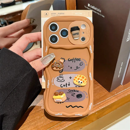 3D Cartoon Bread With Wrist Strap Wavy Phone Case For iPhone