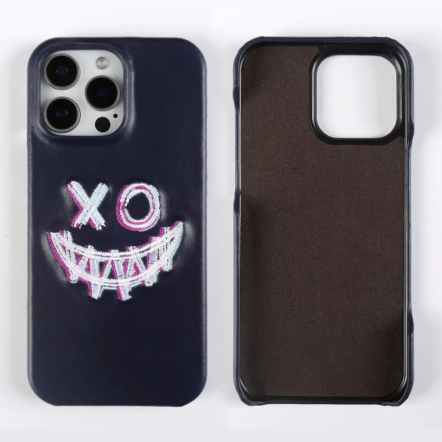 Retro Embroidery Genuine Leather Phone Case For iPhone