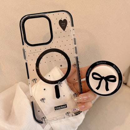 Korean Black Polka Dots Bowknot Magnetic Bracket Phone Case For iPhone