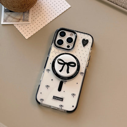 Korean Black Polka Dots Bowknot Magnetic Bracket Phone Case For iPhone