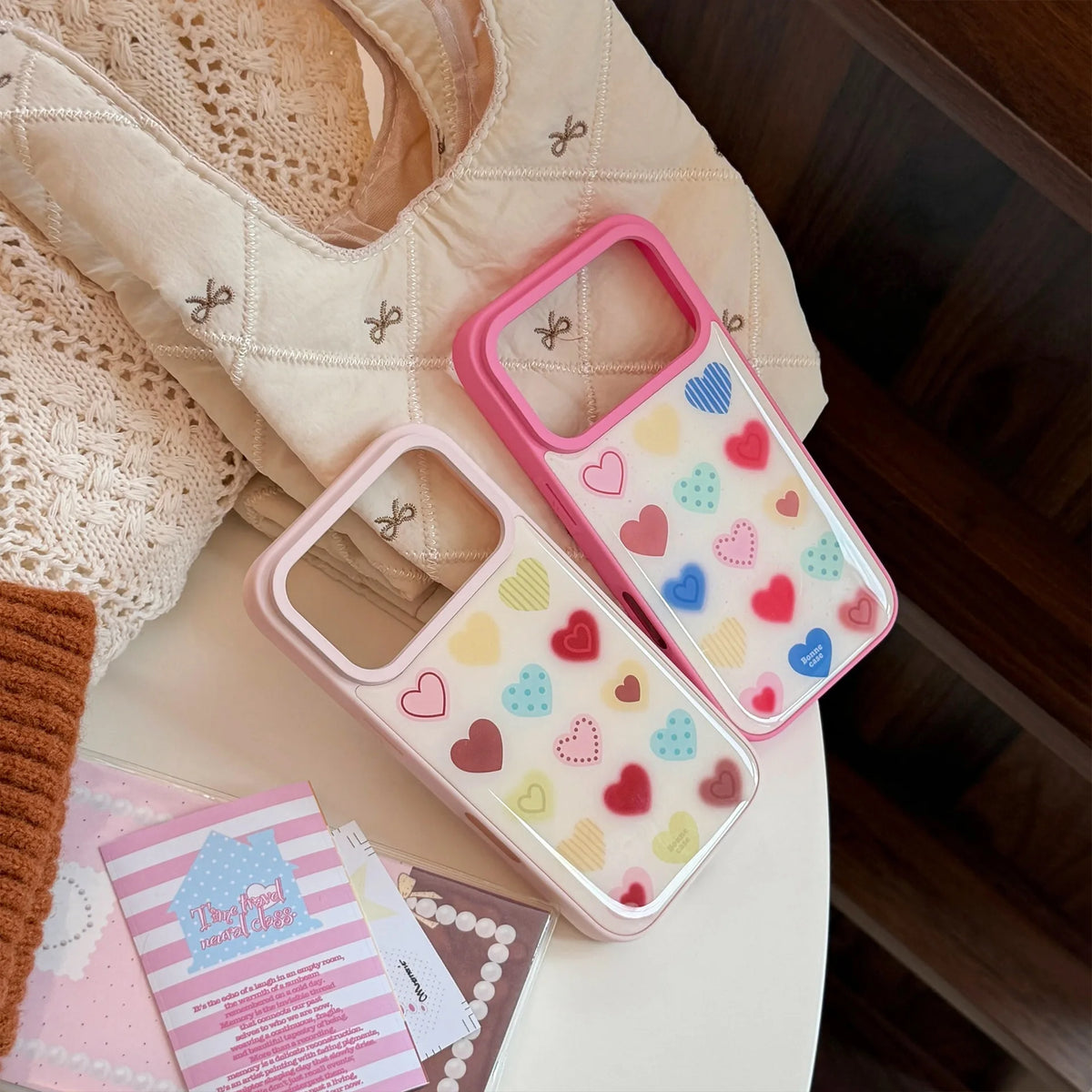 Korean Colorful Cartoon Love Heart Pattern Drop Glue Phone Case For iPhone