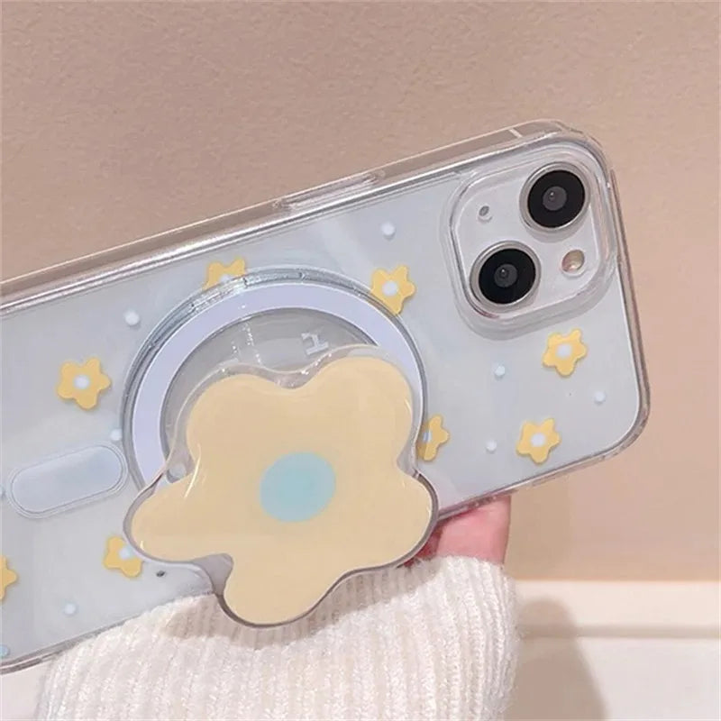 Cute 3D Flower Stand For Magsafe Wireless Charge Phone Case For iPhone