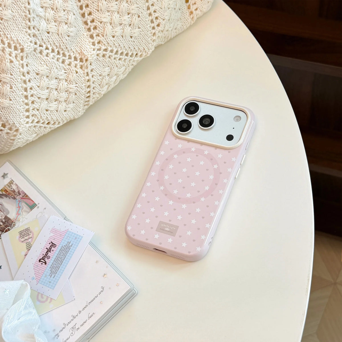 Korean Love Heart Stars Cartoon Cat Dog Mirror Magnetic Bracket Phone Case For iPhone