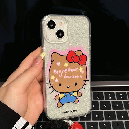 Funny Hello Kitty Bow Big Head Strap Phone Case For iPhone