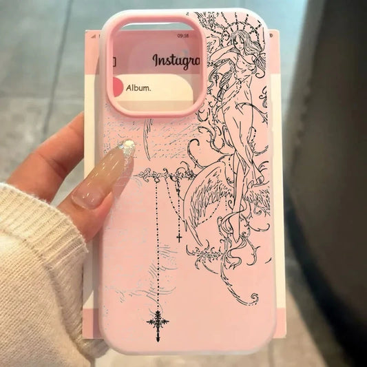 Line Angel Gothic Style Cross Phone Case For iPhone