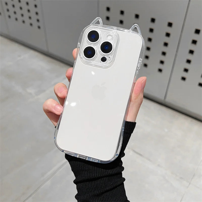 Cute Cat 3D Ears Transparent Phone Case