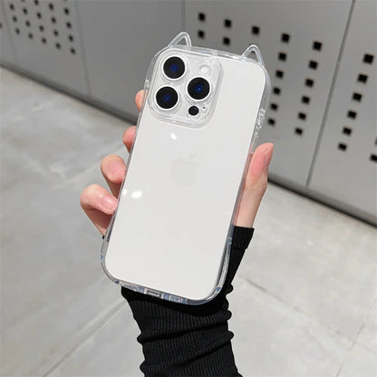 Cute Cat 3D Ears Transparent Phone Case