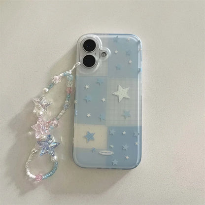 Cartoon Cute Blue Plaid Star Phone Case For iPhone