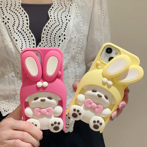 Cute 3D Rotating Ear Bow Dog Silicone Phone Case
