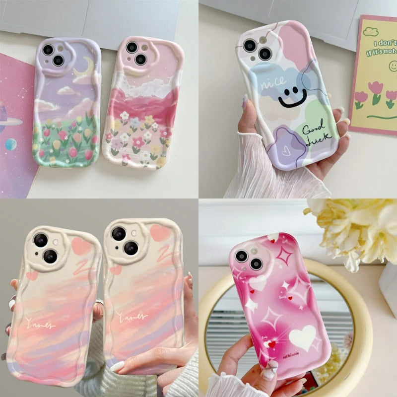 Flower 3D Wavy Curved Edge Soft Clear TPU Phone Case For iPhone