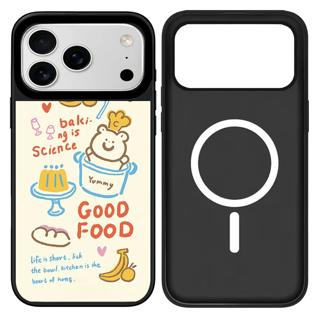Cartoon Chef Bear Mirror Surface Black Border Magnetic Phone Case For iPhone