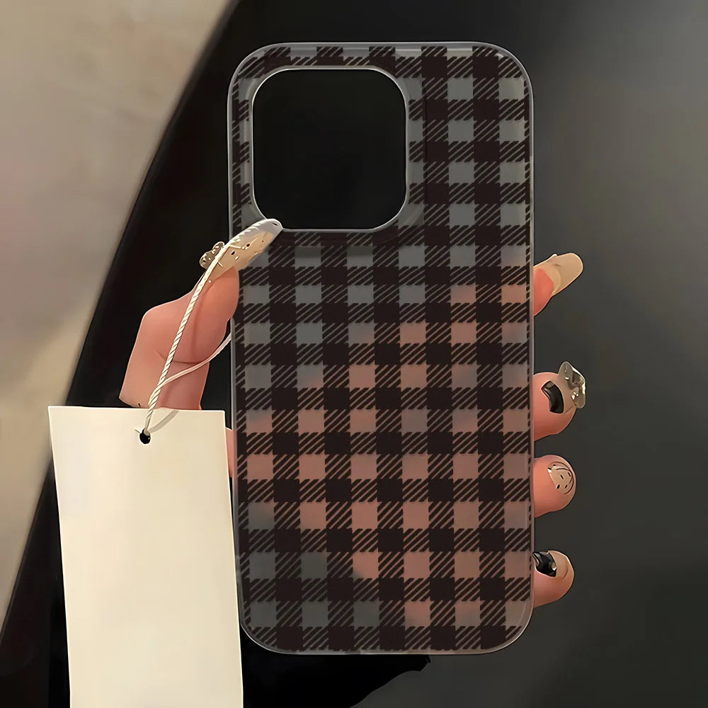 Black White Plaid Pattern Matte Clear Phone Case For iPhone