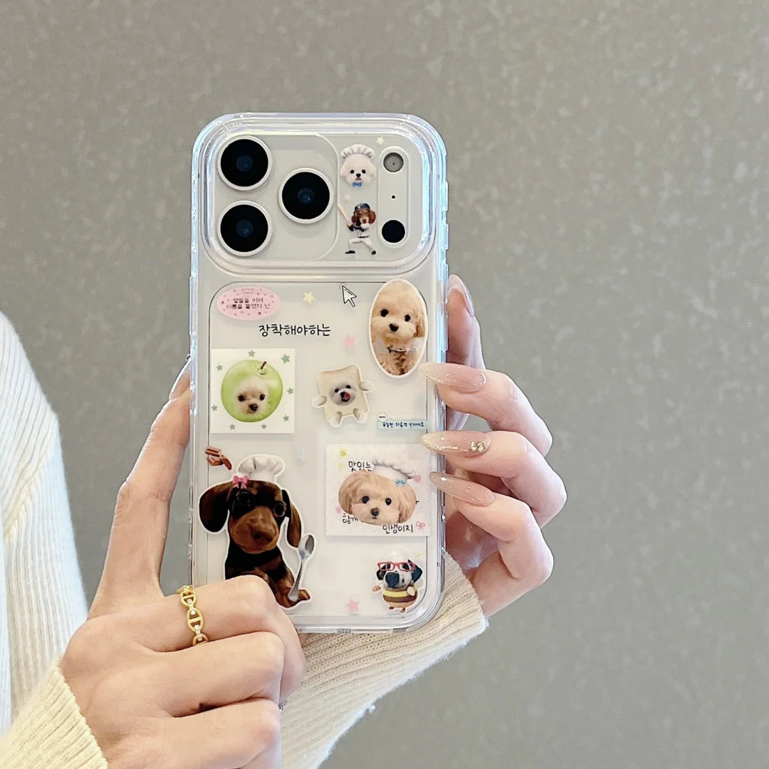 Korean Cute Cartoon Dog Cat Pattern Phone Case For iPhone