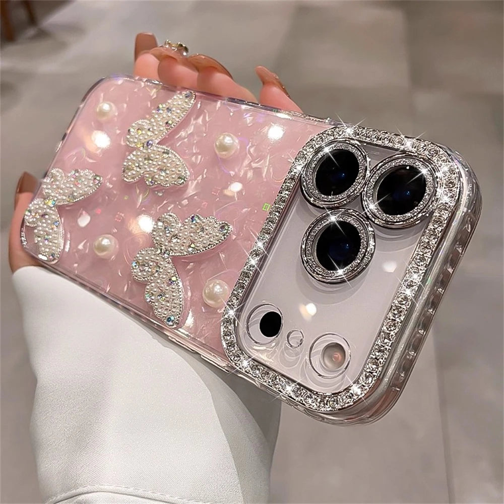 Luxury Diamond Butterfly Clear Phone Case For iPhone
