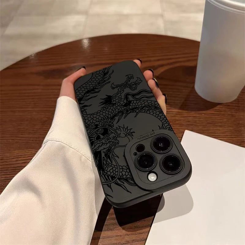 Black Chinese Dragon Silicone Phone Case For iPhone