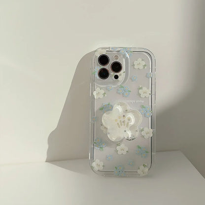 Ins Artistic Flower With Holder Phone Case For iPhone